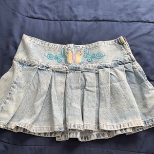 Denim Skirt with Butterfly Embroidery